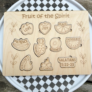 Fruit of the Spirit Puzzle, Wooden Bible Learning Toy, Christian Homeschool Resource, Sunday School Activity, Montessori Bible Board, SVG
