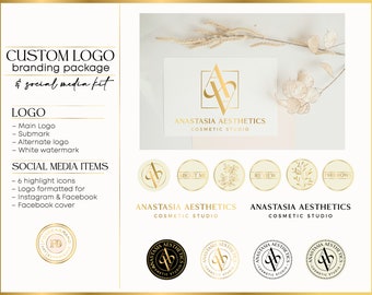 CUSTOM LOGO, Beauty logo, Monogram Logo, Luxury Logo, Feminine Logo, Gold Logo, Instagram Logo, Branding, Unique Logo Design, Jewellery logo