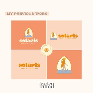 May include: A graphic design layout featuring the "solaris" logo in various arrangements. The logo includes a stylized figure within an arch, with the text "solaris ORGANIC SKINCARE". The design uses orange, peach, and blue tones.