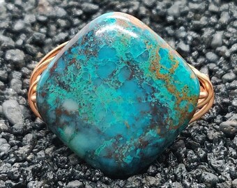 US size 6 12 ring healing stone gift for her elegant chrysocolla jewelry copper chrysocolla ring /'messenger/' wire wrapped copper ring