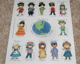 Hallmark Cards Vintage Sticker Sheet ~ Hello From Around the World/Children by Joan Walsh Anglund (1981, 1991)