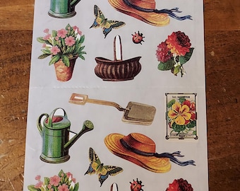 Gifted Line John Grossman Vintage Sticker Sheet ~ Gardening Tools, Flowers....  (1995) 4x6.5inch    HTF