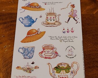 Susan Branch Vintage Lovelace Family LTD Sticker Sheet.  Tea Time   Very Rare HTF (1997)