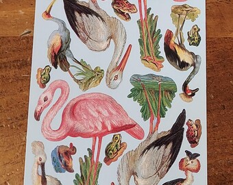 The Gifted Line John Grossman Vintage Sticker Sheet ~ Assorted Pond Life/Flamingos.    HTF(1996)