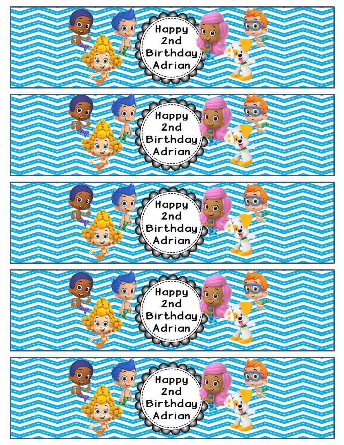 Bubble Guppies Water Bottle Label - Blue or Pink Chevron or Beach ...