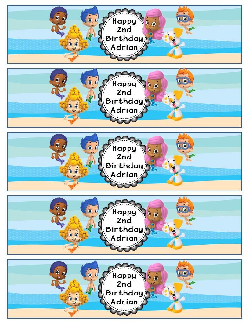 Bubble Guppies Water Bottle Label - Blue or Pink Chevron or Beach ...