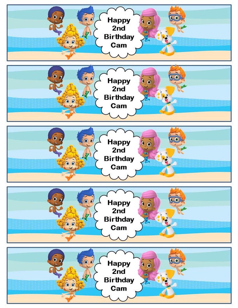 Bubble Guppies Water Bottle Label - Blue or Pink Chevron or Beach ...