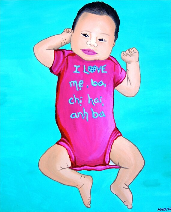 Cadeau De Fete Des Meres Personnalisee Bebe Peinture Portrait Etsy