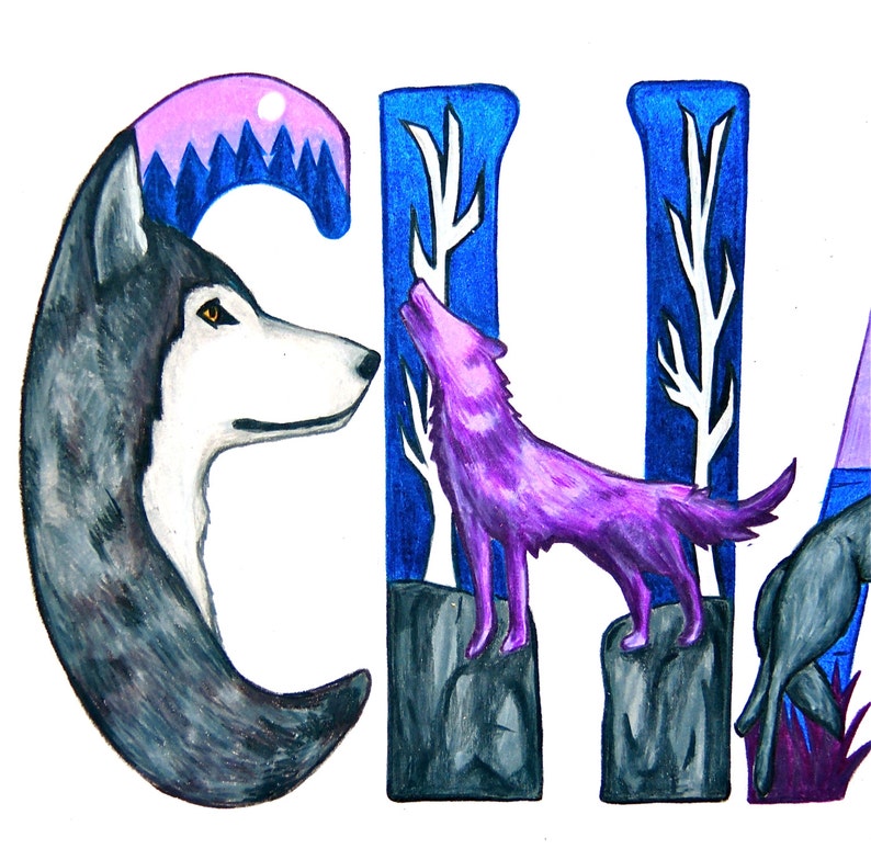 Wolf Wall Decor Personalized Art Nursery Decor Full Moon Gift Etsy