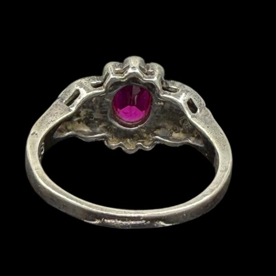 Antique Style Created Ruby Marcasite Ring 925 Ste… - image 5