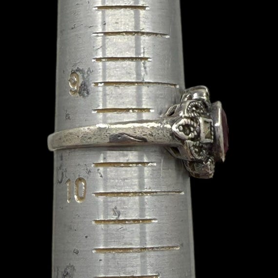 Antique Style Created Ruby Marcasite Ring 925 Ste… - image 8