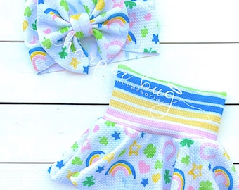 Lucky charm/stripes/rainbow/skirted/bummies/liverpool/textured/baby/headwraps/large bow/headband