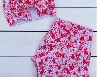 Halloween/bloody/handprint/splatter/bummies/liverpool/textured/baby/headwraps/large bow/headband