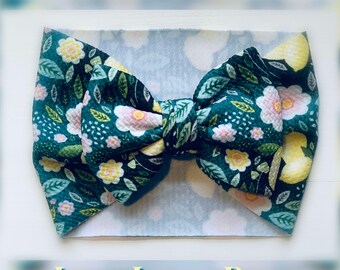 Lovely/lemon/fruit/floral/spring/easter/bullet/textured/baby/headwraps/large bow/headband