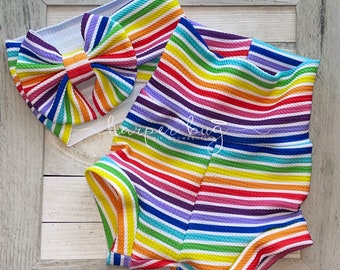 Rainbow/stripes/skirted/bummies/liverpool/textured/baby/headwraps/large bow/headband