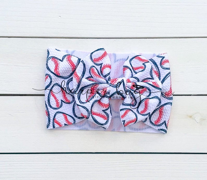 Baseball/hearts/sports/girl/skirted/bummies/liverpool/textured/baby/headwraps/large bow/headband image 1