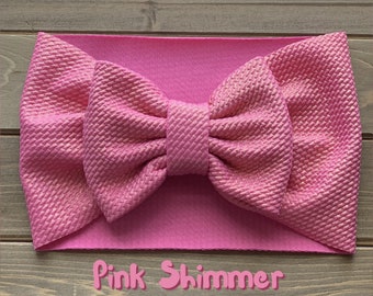 Pink/shimmer/bullet/textured/baby/headwraps/large bow/headband