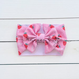 Strawberry/berry sweet/fruit/girl/skirted/bummies/liverpool/textured/baby/headwraps/large bow/headband image 1