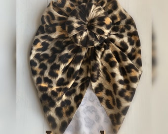 Brown black leopard print statement knot turban hat