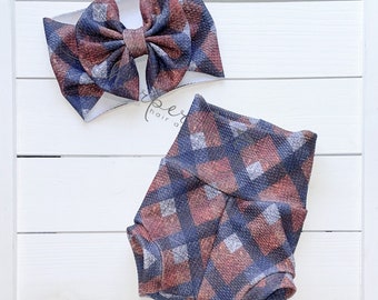 Fall/sweater/navy/rust/plaid/skirted/bummies/liverpool/textured/baby/headwraps/large bow/headband