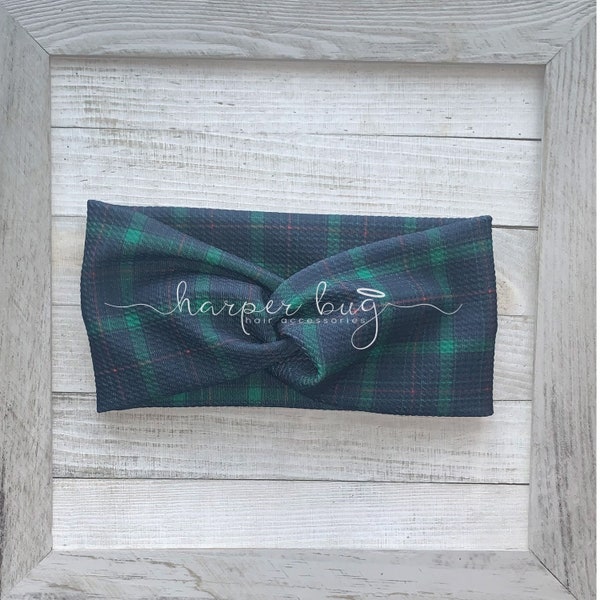 Christmas/plaid/green/blue/ bullet/textured/baby/headwraps/large bow/headband