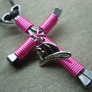 Hot Pink Firefighters Disciples Cross necklace