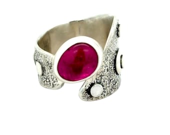 Pink Tourmaline Armor Ring | Size 8.5-8.75 | Handcrafted Bohemian Jewelry