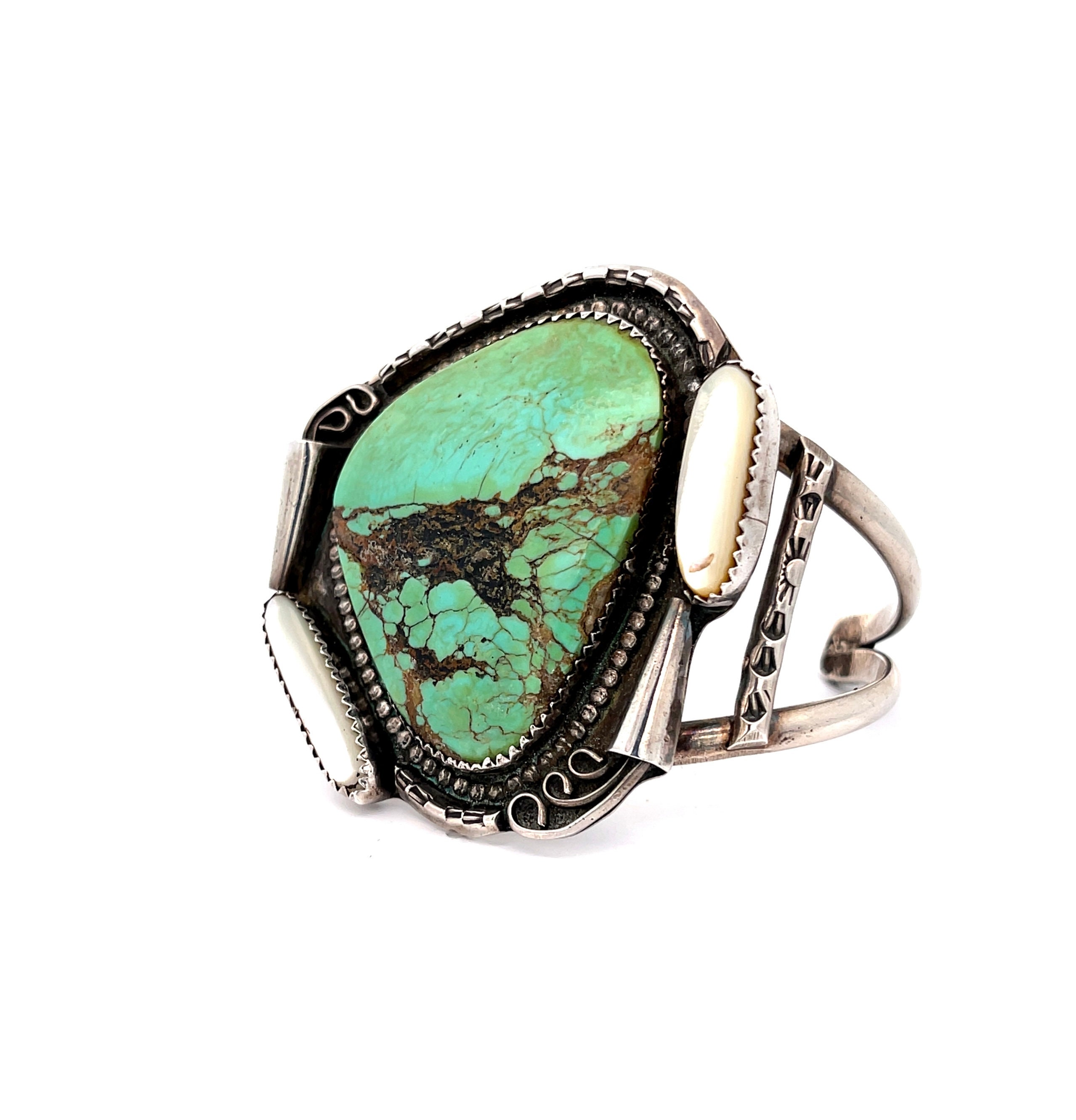 Vintage Turquoise Mother of Pearl Cuff: Sterling Silver Southwestern ...