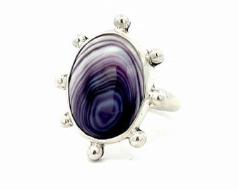Wampum Button Ring - Size 7.5 | Ocean Inspired Jewelry | Artisan Made Boho Ring | Shell Jewelry | Gifts for her | Silver Raven Studio