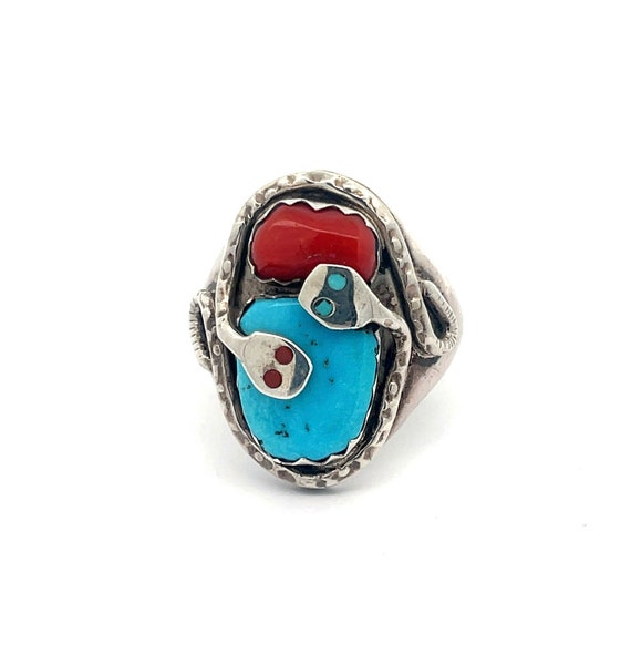 Turquoise Coral Snake Ring Size 11.25  Southwester