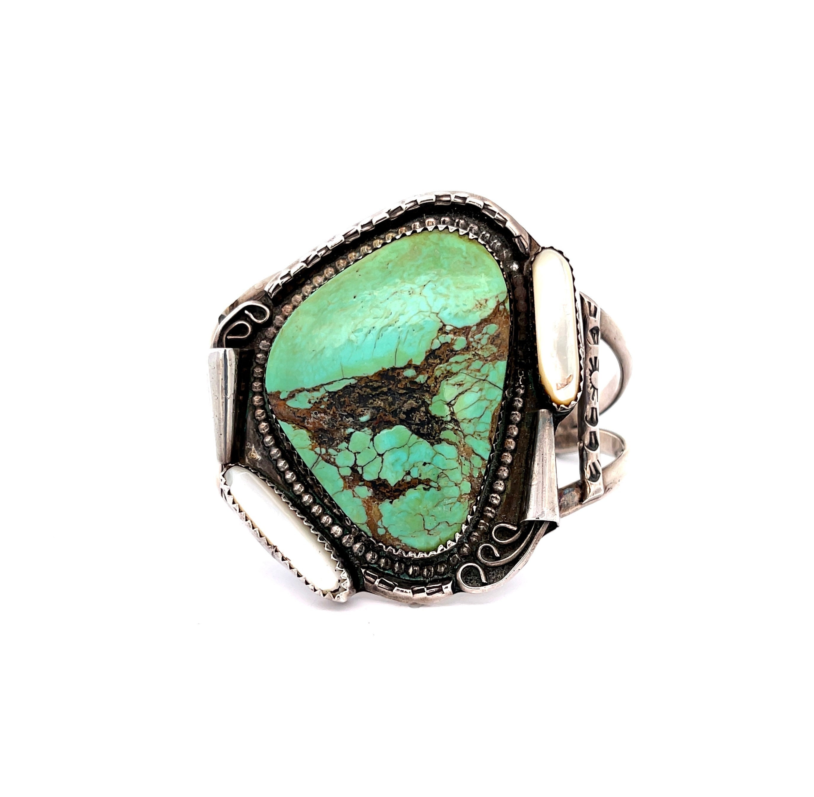 Vintage Turquoise Mother of Pearl Cuff: Sterling Silver Southwestern ...