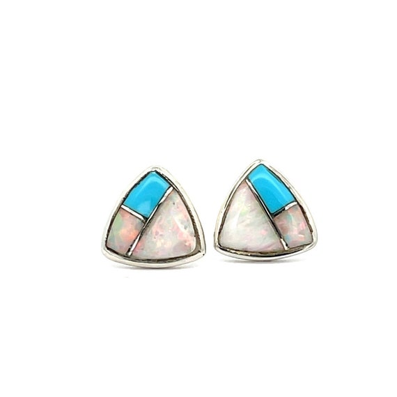 Vintage Opal Turquoise Inlay Stud Earrings | South