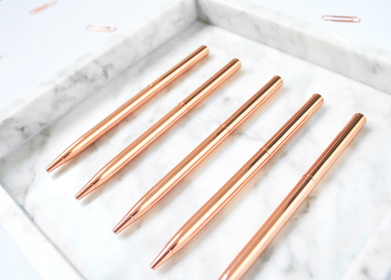 5 Rose Gold Ballpoint Pens, Black Ink image 1