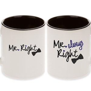 Gay Wedding Gift Pair Mugs - Mr. Right & Mr. Always Right Pair Mugs with Optional Personalized Names and Date (2pcs) -  Ships within 2 Days!