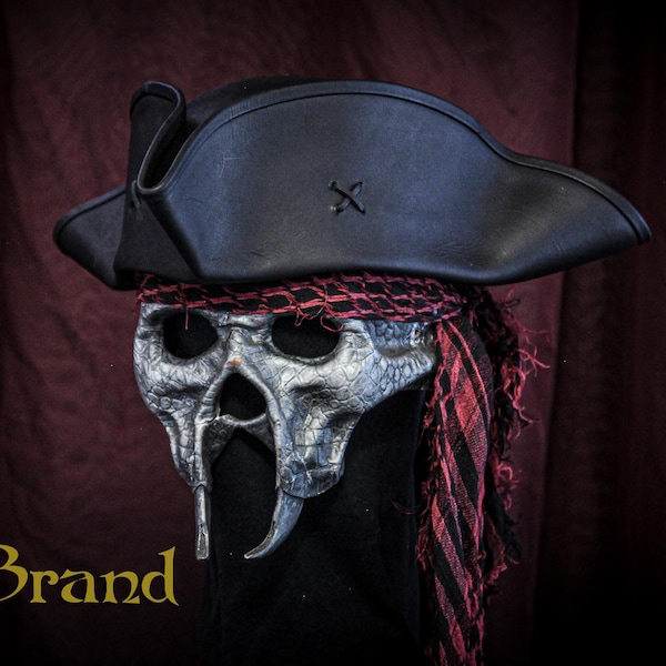 Black Leather Tricorn Pirate Hat  4 the Buccaneer Swashbuckler Privateer Marauder Rogue in all of us...