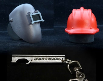 choice of IRONWORKER 502 Bullard Hard hat - I beam or Welding mask Bottle opener hard boiled fiberglass union 433 groomsman fatherday gift