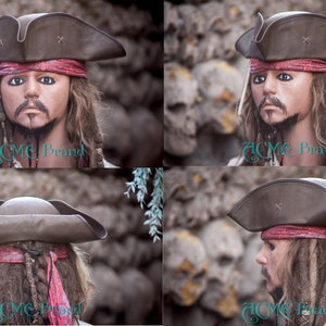 Jack sparrow Leather Tricorn Tricorner Pirate hat Milliner made image 1