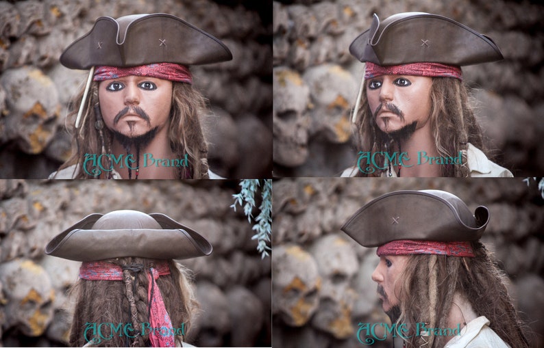 Jack sparrow Leather Tricorn Tricorner Pirate hat Milliner made image 1