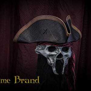 Black Leather Tricorn Pirate hat (Grandios  Version with Exclusive Edge binding) 4 the Buccaneer Swashbuckler Marauder Rogue in all of us.