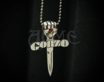 Sterling silver gonzo fist Pendant WITH Ball Chain  Hunter S. Thompson