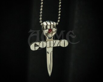 Sterling silver gonzo fist Pendant WITH Ball Chain  Hunter S. Thompson