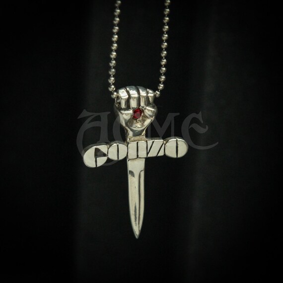 Sterling Silver Gonzo Fist Pendant WITH Ball Chain Hunter S