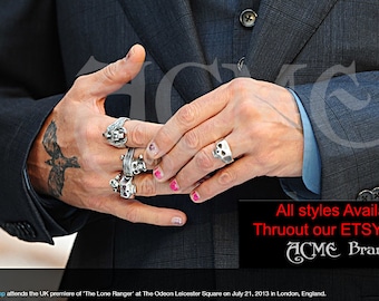 ジョニー・デップのレプリカ装飾スカル海賊リングスターリングシルバー