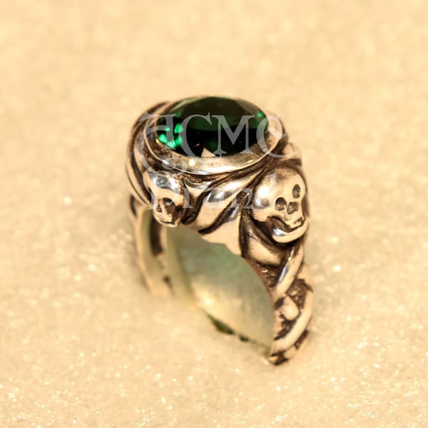 Johnny's (Screen accurate) J Sparrow Emerald skull Ring SILVER .925 Pirates of the Caribbean depp pirate birthstone options added
