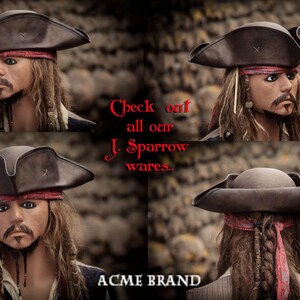 Jack sparrow Leather Tricorn Tricorner Pirate hat Milliner made image 2