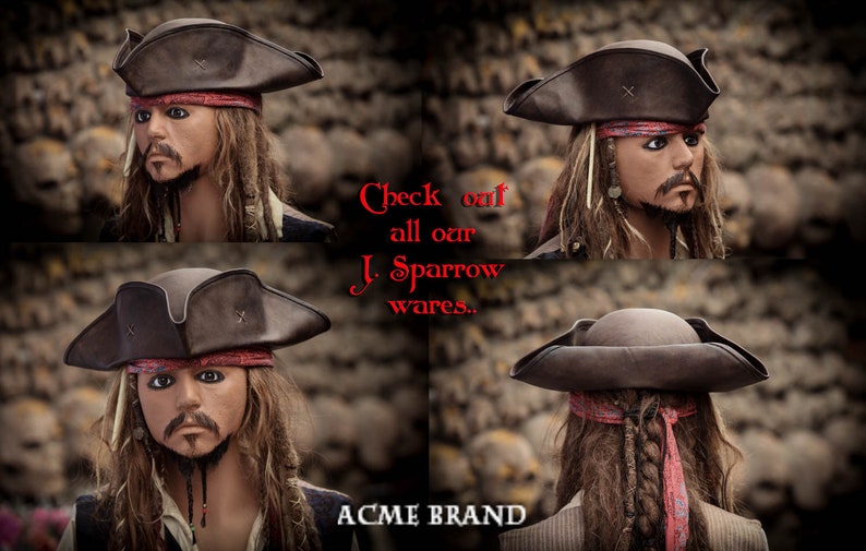 Jack sparrow Leather Tricorn Tricorner Pirate hat Milliner made image 2
