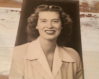 1940's Sepia Black & White Photo Pretty Woman Bust 5X7
