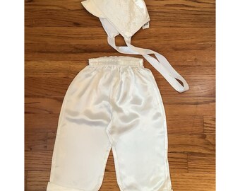 1950's Baby Infant Boys Satin Pants & Hat Bonnet Vintage Elegant Baby 24mos