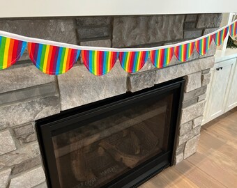 Pride Banner, Rainbow decor, scalloped banner, mantle decoration, Bunting, Garland, pride month decoration, Scalloped bunting, pride decor