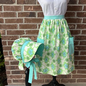 2-piece half apron with bonnet set, Pioneer Costume, Trek Clothes, Pioneer apron bonnet set, Pioneer clothes, prairie clothes, Cosplay, Trek